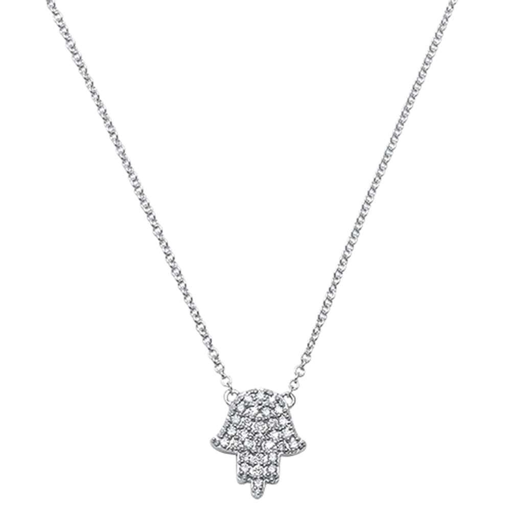 DIAMOND CLOSEOUT! .11ct 14kt White Gold Diamond Trendy Hand of Hamsa Chai Necklace 18"