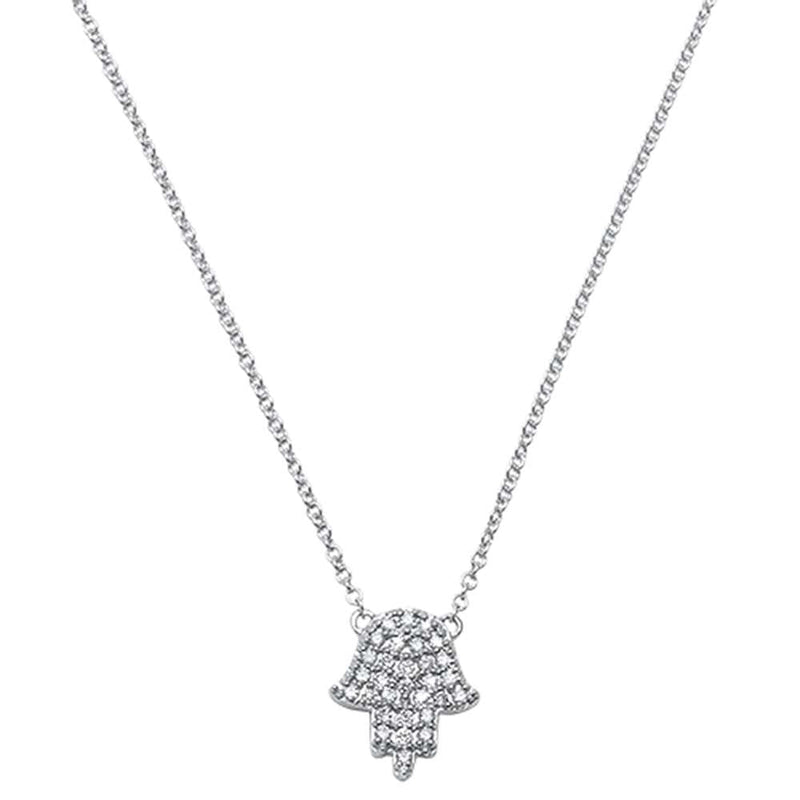 DIAMOND CLOSEOUT! .11ct 14kt White Gold Diamond Trendy Hand of Hamsa Chai Necklace 18"