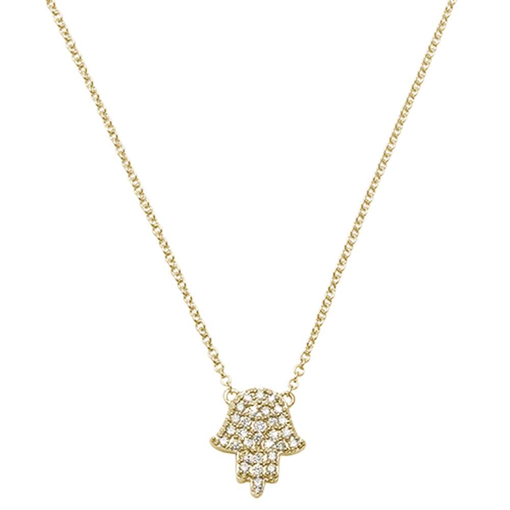 .11ct 14kt Yellow Gold Trendy Hand of Hamsa Chai Necklace 18"