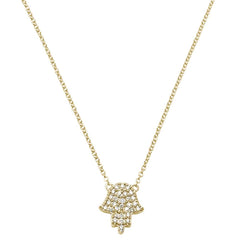 .11ct 14kt Yellow Gold Trendy Hand of Hamsa Chai Necklace 18"