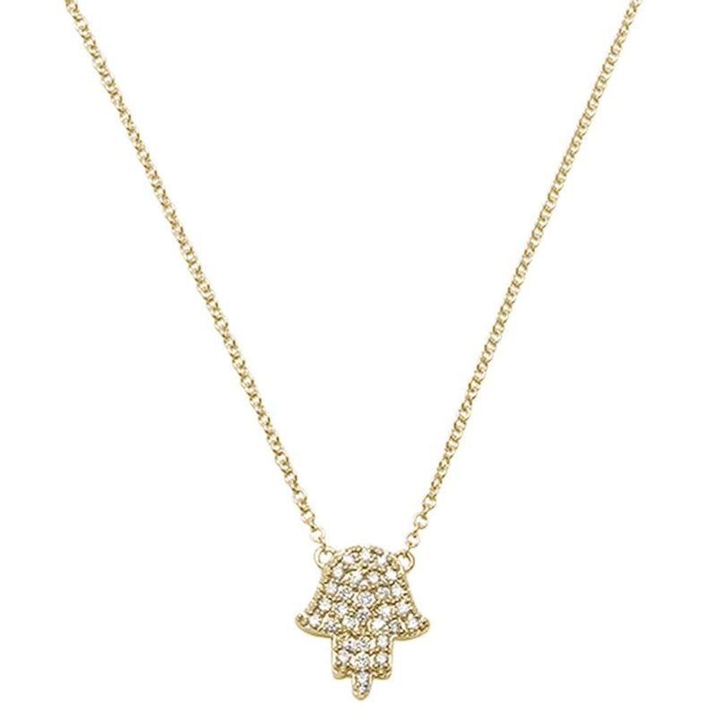 .11ct 14kt Yellow Gold Trendy Hand of Hamsa Chai Necklace 18"