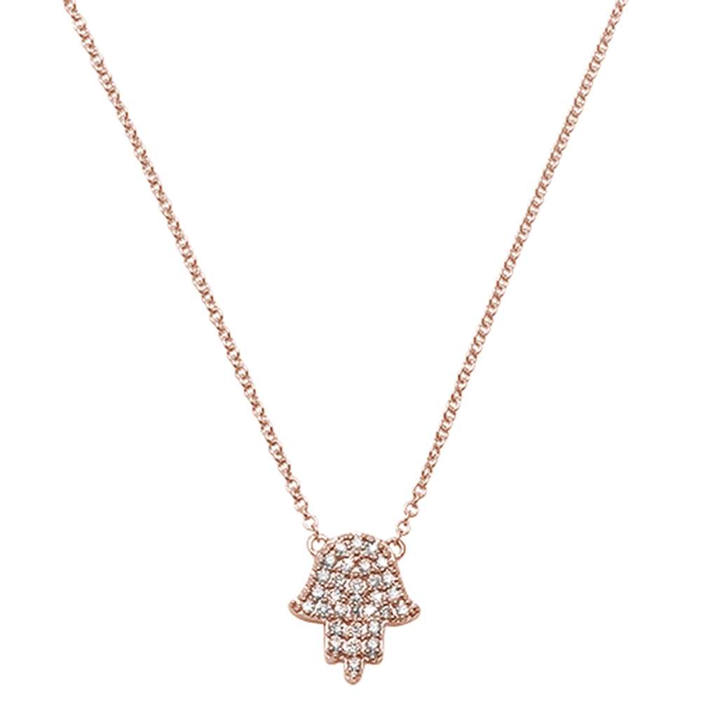 DIAMOND CLOSEOUT! .10ct 14kt Rose Gold Trendy Hand of Hamsa Chai Necklace 18"