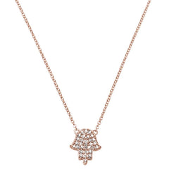 DIAMOND CLOSEOUT! .10ct 14kt Rose Gold Trendy Hand of Hamsa Chai Necklace 18"