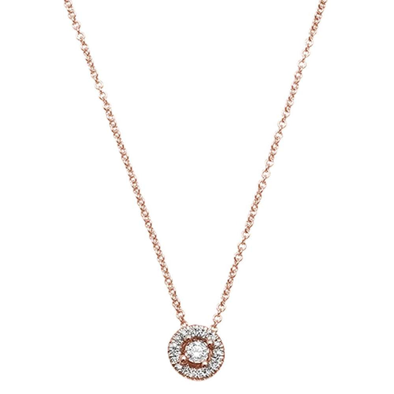DIAMOND CLOSEOUT! .08ct 14kt Rose Gold Round Diamond Halo Drop Pendant 18" Necklace