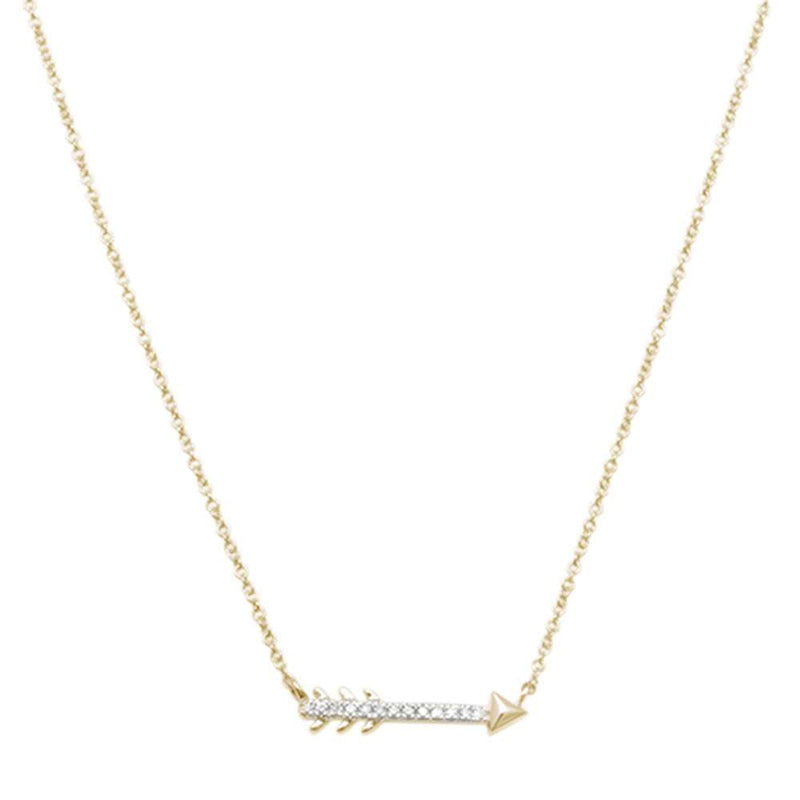 DIAMOND CLOSEOUT!  .03ct 14kt Yellow Gold Trendy Diamond Cupid Arrow Pendant 18" Necklace