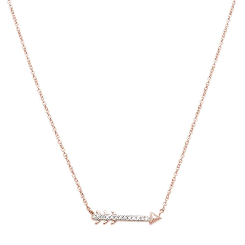 DIAMOND CLOSEOUT! .03ct 14kt Rose Gold Trendy Diamond Cupid Arrow Pendant 18" Necklace