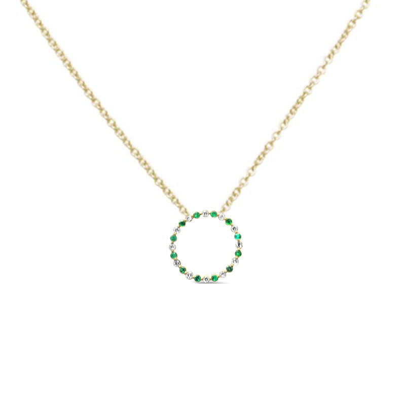 GEMSTONE CLOSEOUT! .23ct G SI 14K Yellow Gold Diamond & Round Emerald Pendant Necklace 18" Long Chain