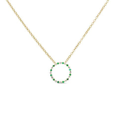 GEMSTONE CLOSEOUT! .23ct G SI 14K Yellow Gold Diamond & Round Emerald Pendant Necklace 18" Long Chain