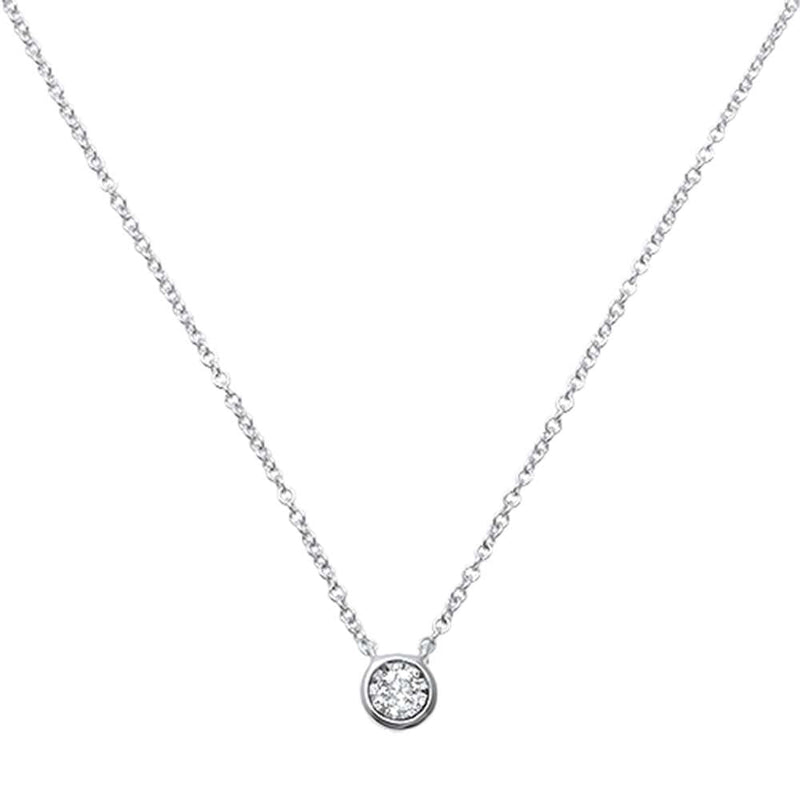 DIAMOND CLOSEOUT! .07ct 14kt White Gold Round Bezel Diamond Solitaire Pendant 18" Necklace