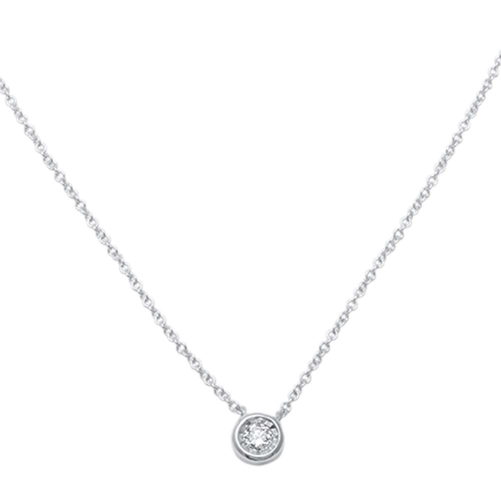 DIAMOND CLOSEOUT! .05ct 14kt White Gold Bezel Solitaire Round Diamond Pendant 18" Necklace