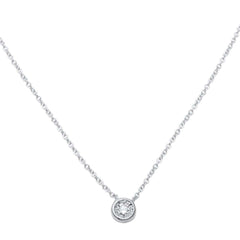 DIAMOND CLOSEOUT! .05ct 14kt White Gold Bezel Solitaire Round Diamond Pendant 18" Necklace