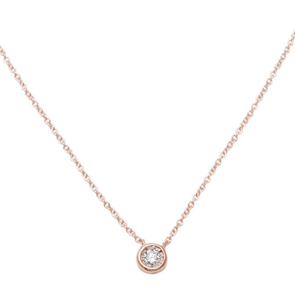 DIAMOND  CLOSEOUT! .06ct 14kt Rose Gold Bezel Solitaire Round Diamond Pendant 18" Necklace