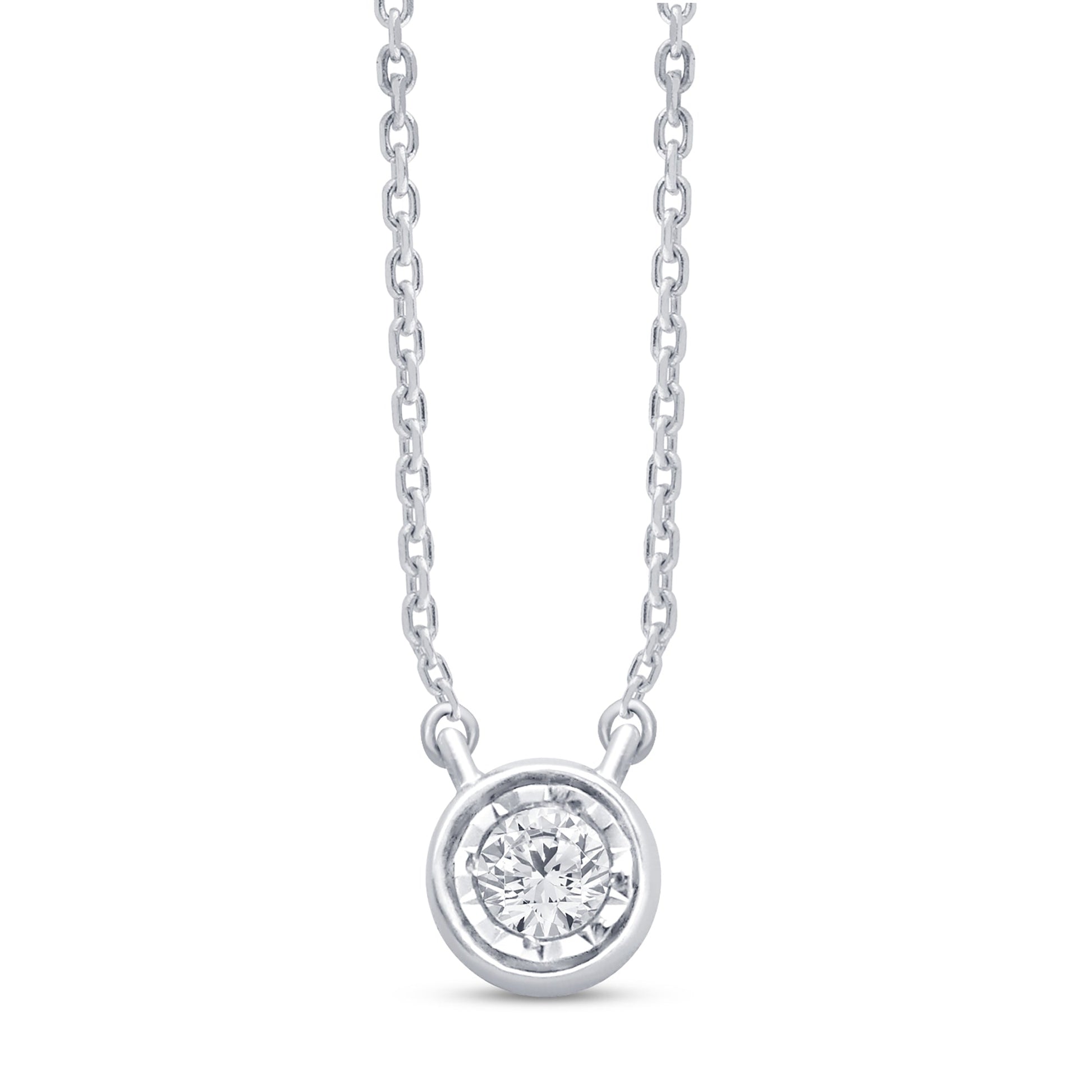 DIAMOND CLOSEOUT! .05ct 14kt White Gold Bezel Solitaire Round Diamond Pendant 18" Necklace