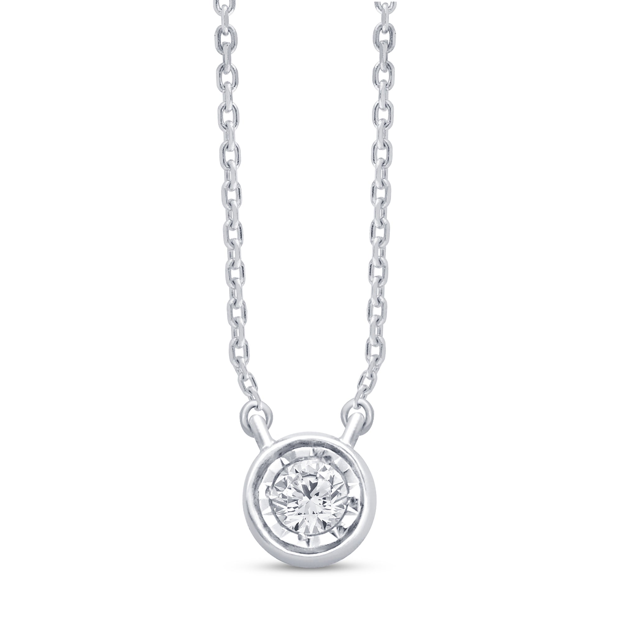 DIAMOND CLOSEOUT! .05ct 14kt White Gold Bezel Solitaire Round Diamond Pendant 18" Necklace