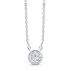 DIAMOND CLOSEOUT! .05ct 14kt White Gold Bezel Solitaire Round Diamond Pendant 18" Necklace