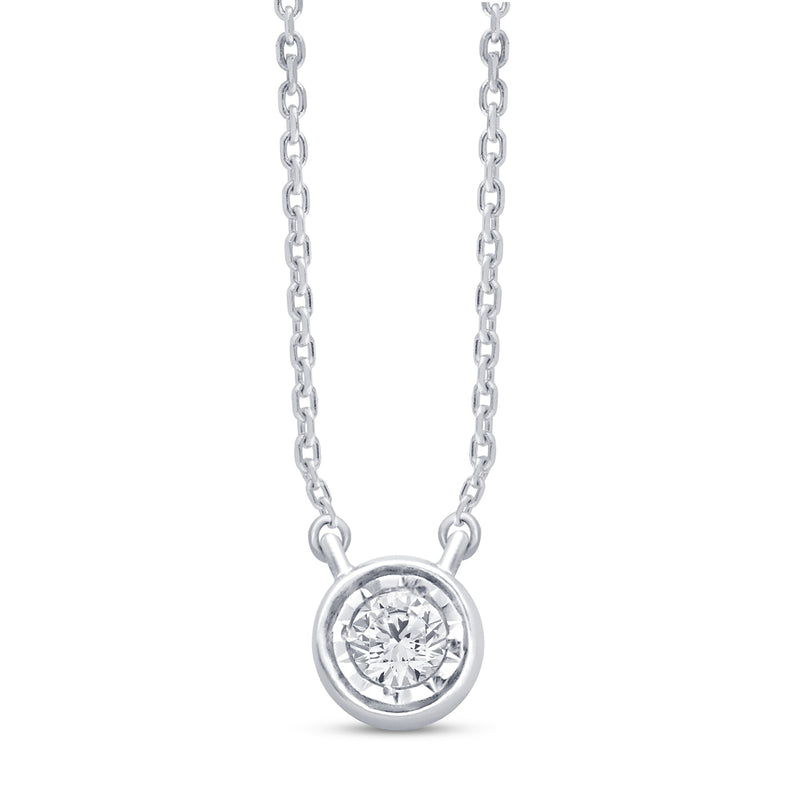 DIAMOND CLOSEOUT! .05ct 14kt White Gold Bezel Solitaire Round Diamond Pendant 18" Necklace