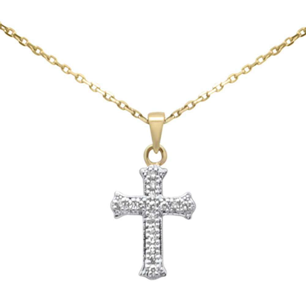 .09ct G SI 14K Yellow Gold Diamond Cross Pendant Necklace 18" Long Chain