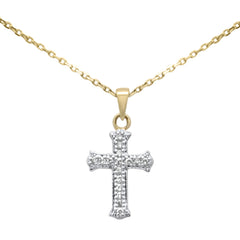 .09ct G SI 14K Yellow Gold Diamond Cross Pendant Necklace 18" Long Chain