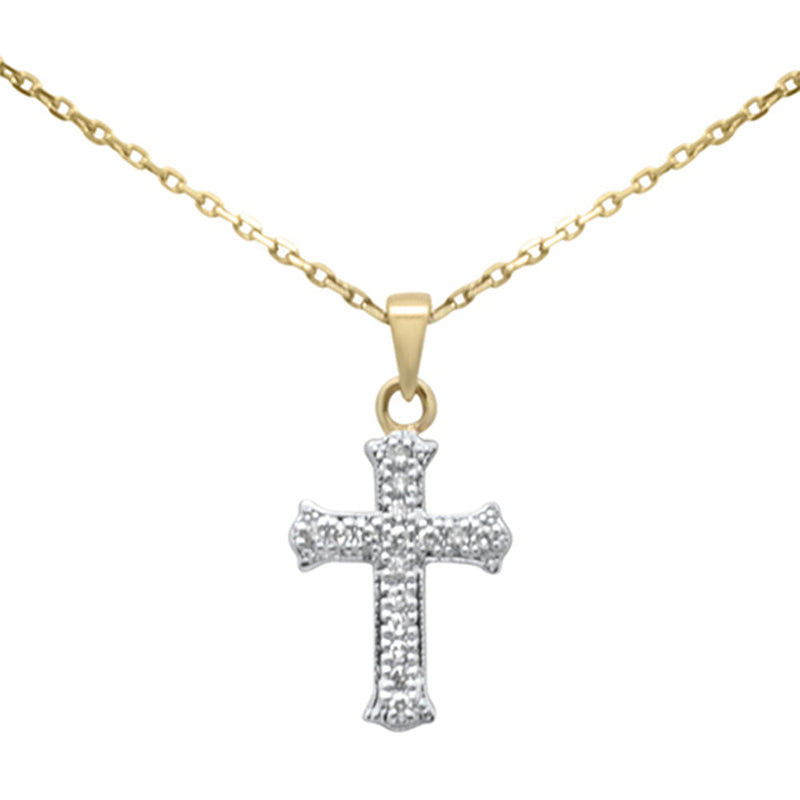 .09ct G SI 14K Yellow Gold Diamond Cross Pendant Necklace 18" Long Chain