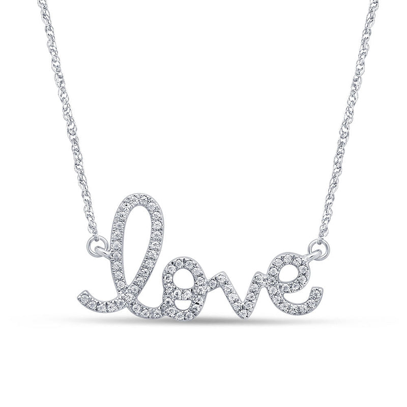 DIAMOND CLOSEOUT! .16ct 14kt White Gold Diamond Heart Love Script Pendant 18" Necklace