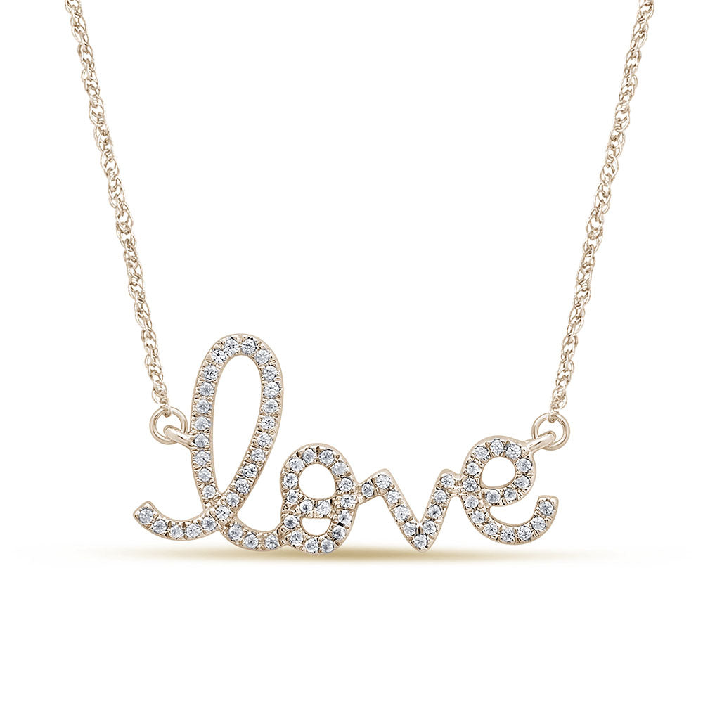DIAMOND CLOSEOUT!  .16ct G SI 14k Yellow Gold Diamond Heart "Love" Script Pendant Necklace 18" Long