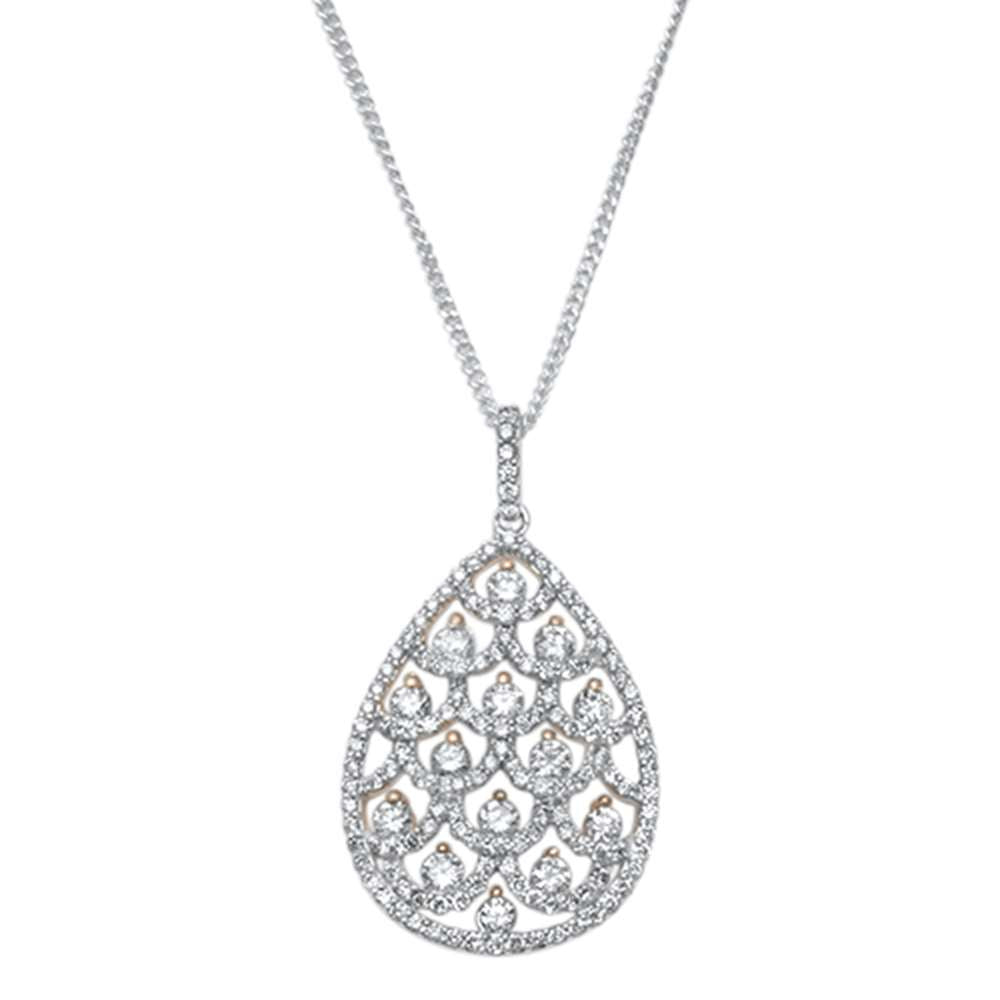 DIAMOND CLOSEOUT! 1.38ct 14kt White Gold & Rose Gold Accent Pear Tear Drop Diamond Necklace 18"