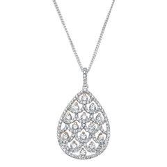 DIAMOND CLOSEOUT! 1.38ct 14kt White Gold & Rose Gold Accent Pear Tear Drop Diamond Necklace 18"