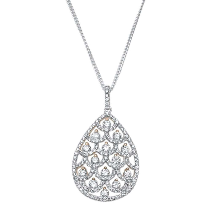 DIAMOND CLOSEOUT! 1.38ct 14kt White Gold & Rose Gold Accent Pear Tear Drop Diamond Necklace 18"