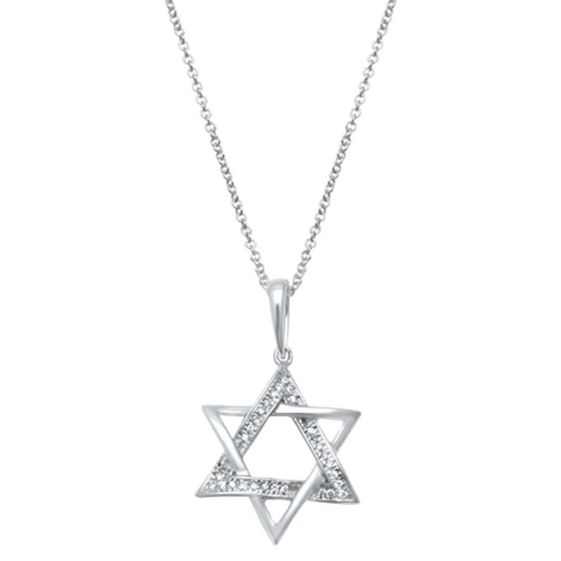 DIAMOND CLOSEOUT!  .05ct 14kt White Gold Diamond Star of David Charm Necklace Pendant 18"