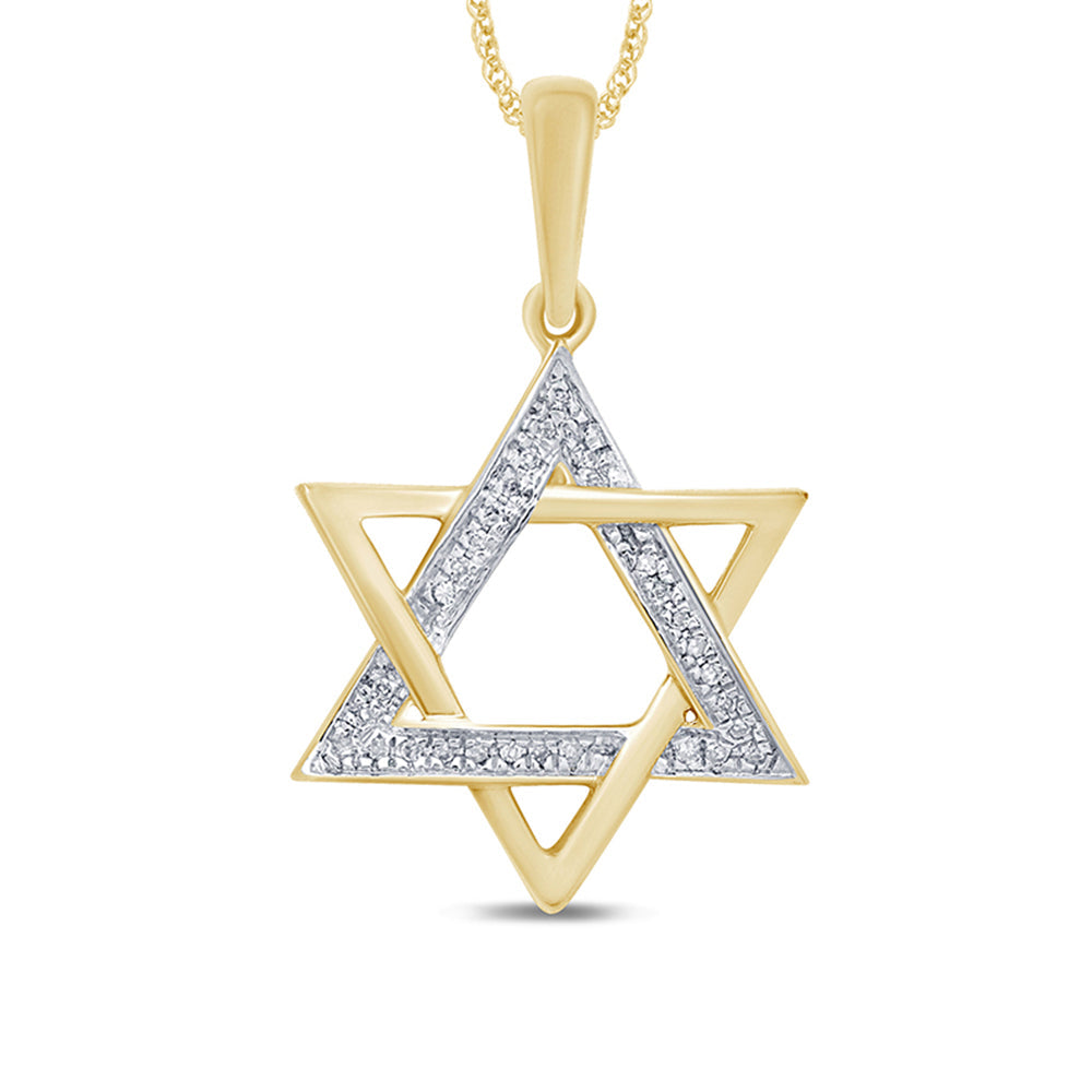 DIAMOND CLOSEOUT!  .05ct 14kt Yellow Gold Diamond Star of David Charm Necklace Pendant 18"