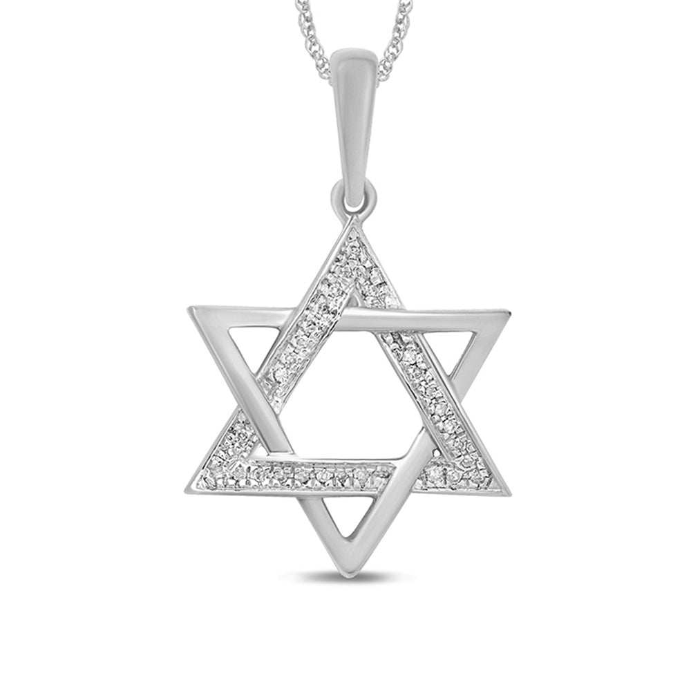 DIAMOND CLOSEOUT!  .05ct 14kt White Gold Diamond Star of David Charm Necklace Pendant 18"