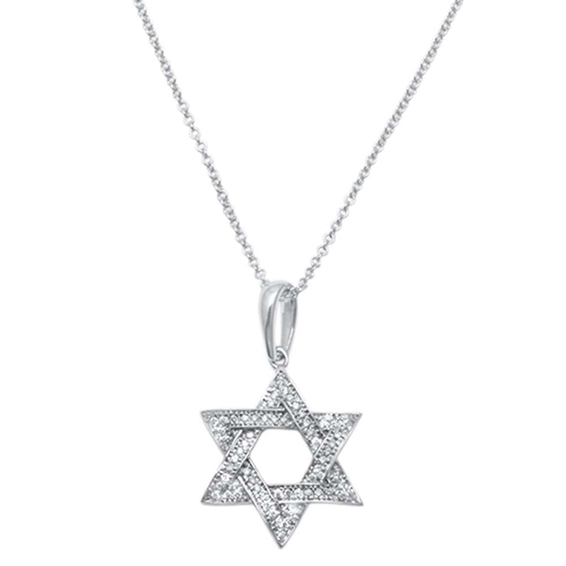 DIAMOND CLOSEOUT!  .10ct 14kt White Gold Jewish Star of David Diamond Pendant 18" Necklace