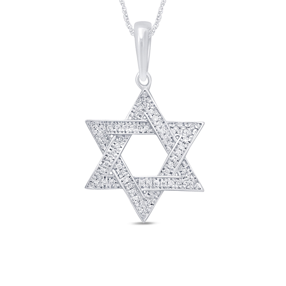 DIAMOND CLOSEOUT!  .10ct 14kt White Gold Jewish Star of David Diamond Pendant 18" Necklace