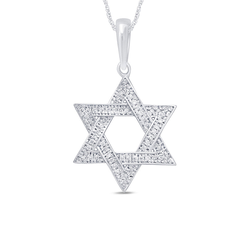 DIAMOND CLOSEOUT!  .10ct 14kt White Gold Jewish Star of David Diamond Pendant 18" Necklace