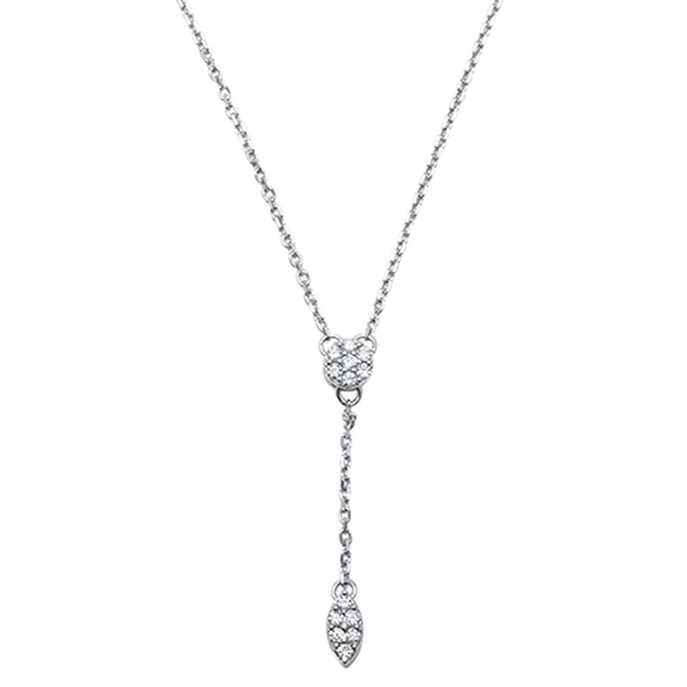 DIAMOND CLOSEOUT! .11ct 14k White Gold Diamond Drop Dangle Flower Lariat Pendant 18"Necklace