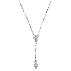 DIAMOND CLOSEOUT! .11ct 14k White Gold Diamond Drop Dangle Flower Lariat Pendant 18"Necklace