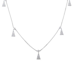 SPECIAL!.18ct G SI 14K White Gold Diamond Trendy Triangle & Round Pendant Necklace 18" Long