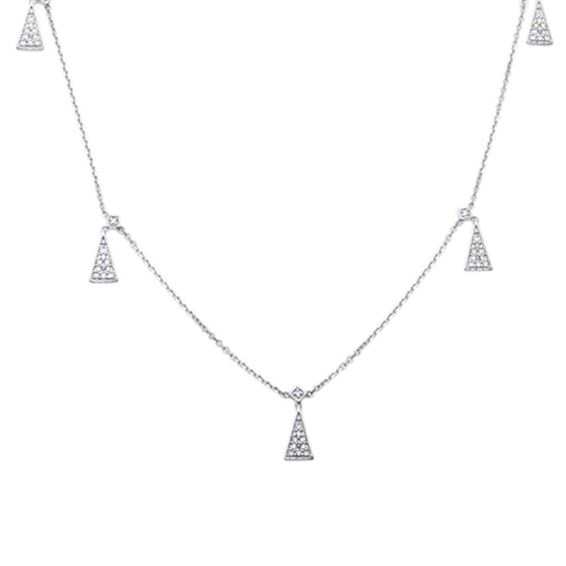 SPECIAL!.18ct G SI 14K White Gold Diamond Trendy Triangle & Round Pendant Necklace 18" Long