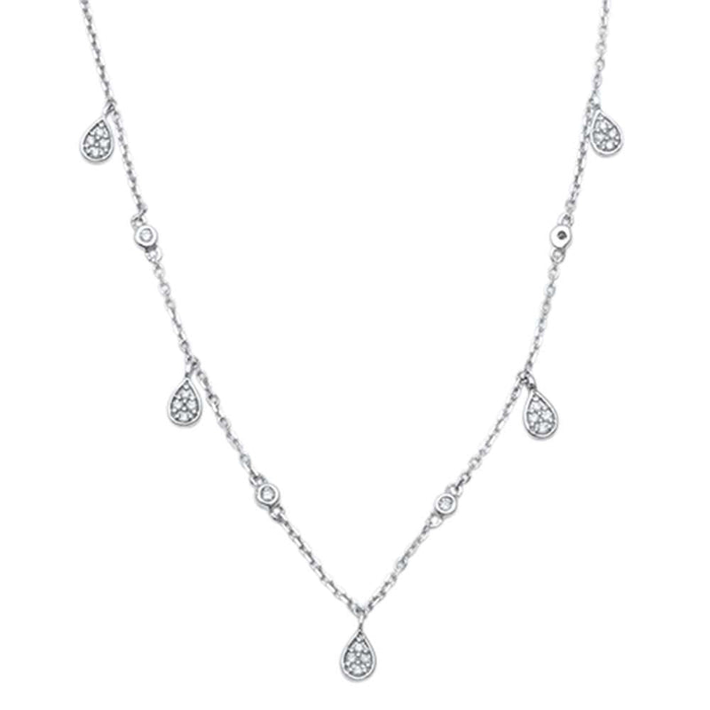 DIAMOND CLOSEOUT!  .11ct 14kt White Gold Pear Tear Drop Diamond Pendant 18" Necklace