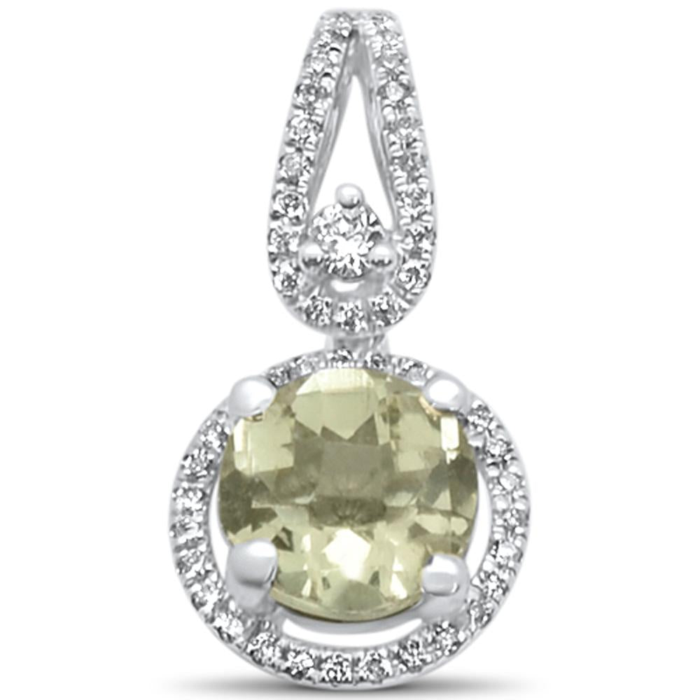 GEMSTONE CLOSEOUT ! 1.06cts 14k white Gold Round Green Amethyst & Diamond Designer Pendant