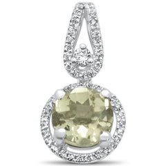 GEMSTONE CLOSEOUT ! 1.06cts 14k white Gold Round Green Amethyst & Diamond Designer Pendant