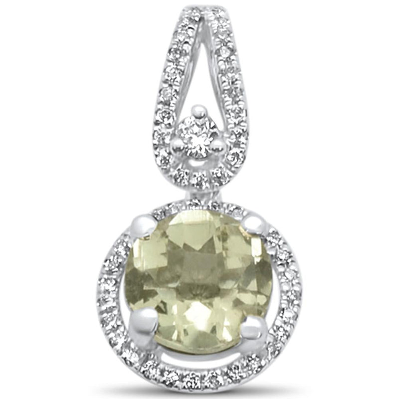 GEMSTONE CLOSEOUT ! 1.06cts 14k white Gold Round Green Amethyst & Diamond Designer Pendant