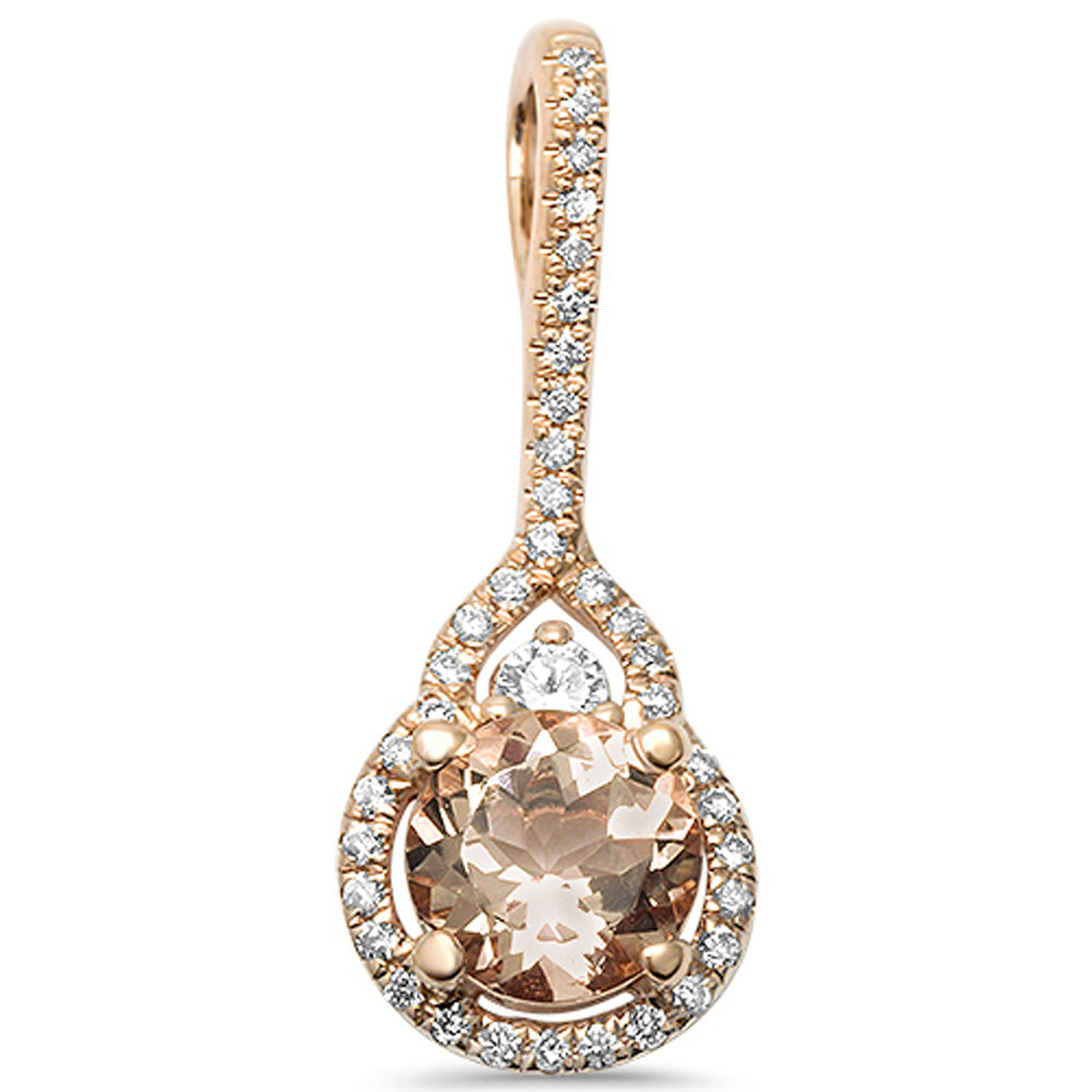 GEMSTONE CLOSEOUT!  .90ct 14kt Rose Gold Round Genuine Morganite Diamond Modern Drop Pendant