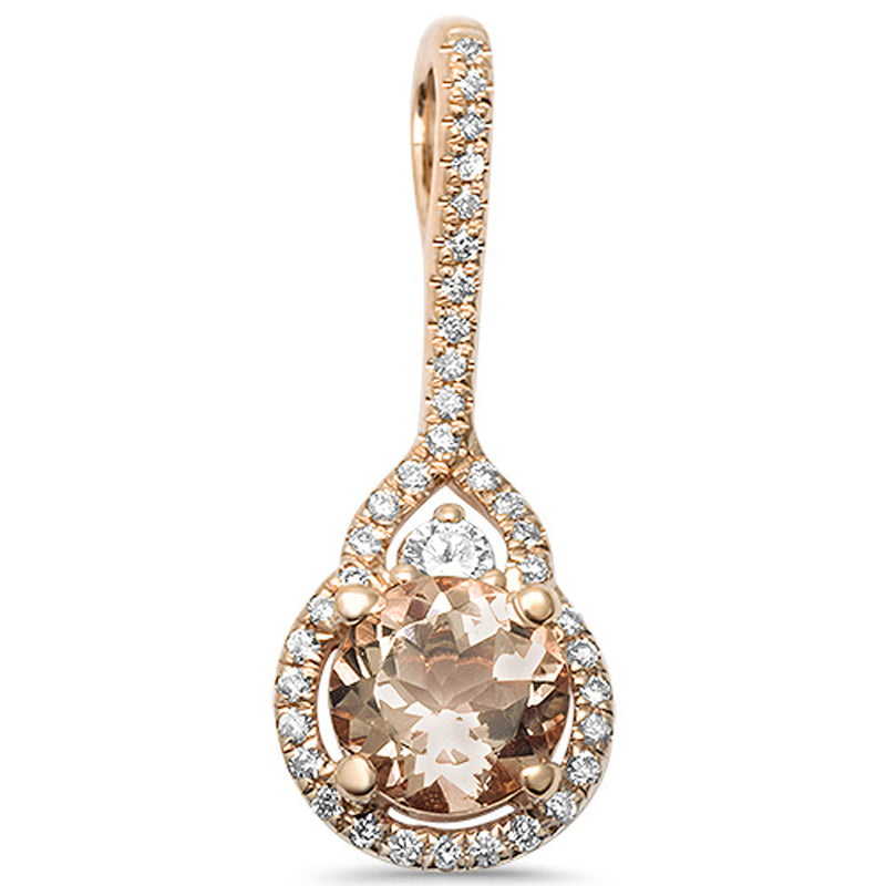 GEMSTONE CLOSEOUT!  .90ct 14kt Rose Gold Round Genuine Morganite Diamond Modern Drop Pendant