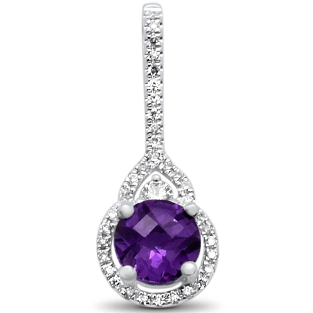 GEMSTONE CLOSEOUT!  .81cts 14k White gold Round Amethyst & Diamond Designer Pendant