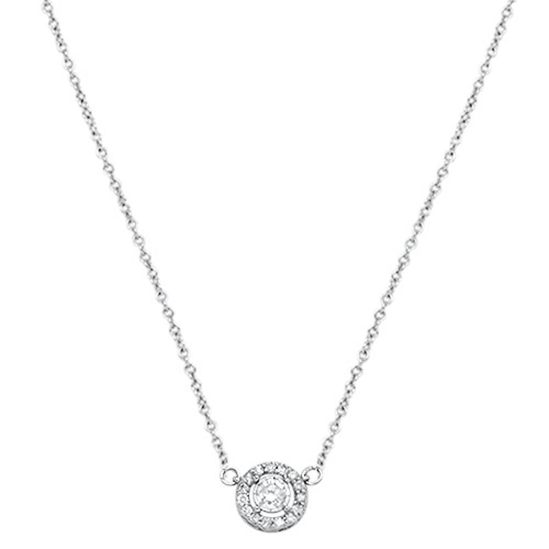 DIAMOND CLOSEOUT!  .16cts 14kt White Gold Round Diamond Solitaire Pendant Necklace 18" Long
