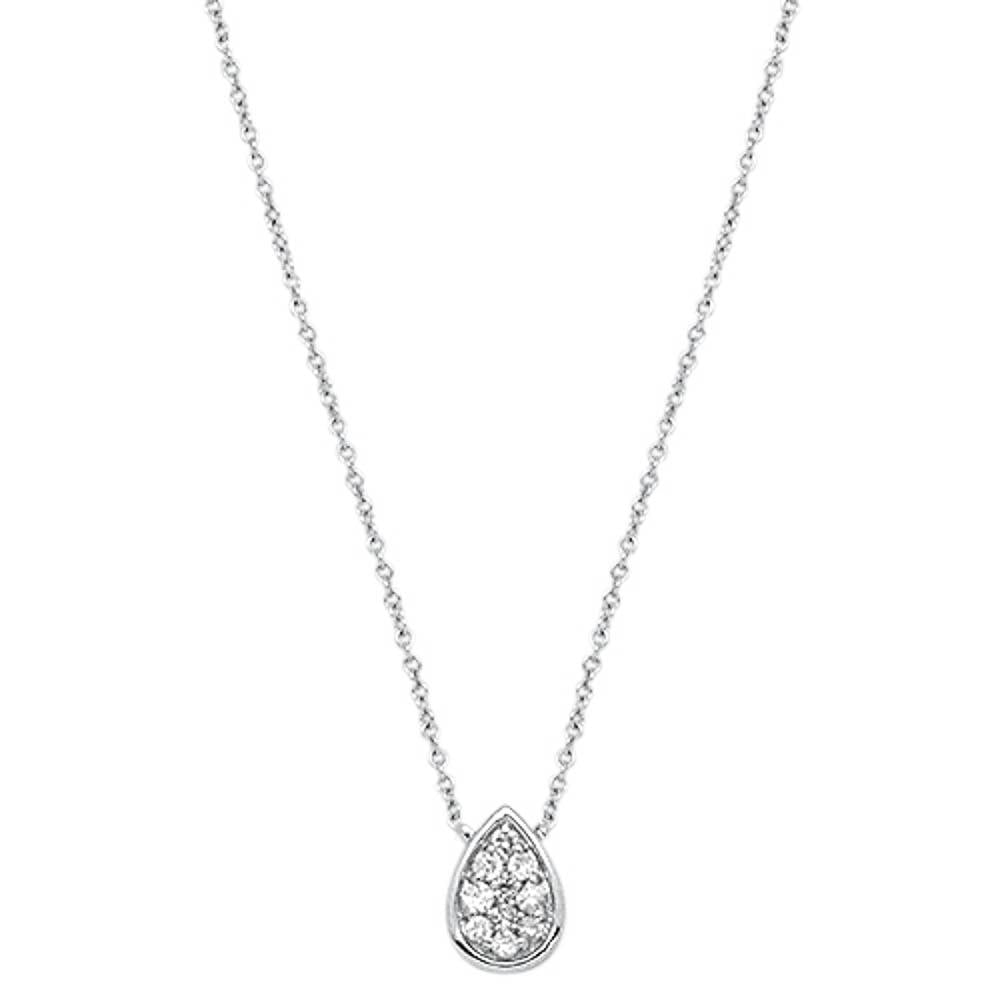 DIAMOND CLOSEOUT! .13cts 14kt White Gold Diamond Pear Shape Solitaire Pendant Necklace 18"