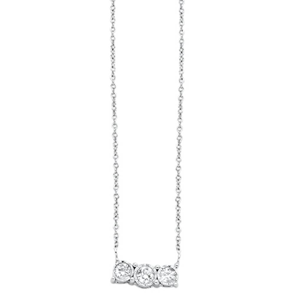 DIAMOND CLOSEOUT!  .18cts 14kt White Gold Three Stone Round Diamond Pendant Necklace 18" Long