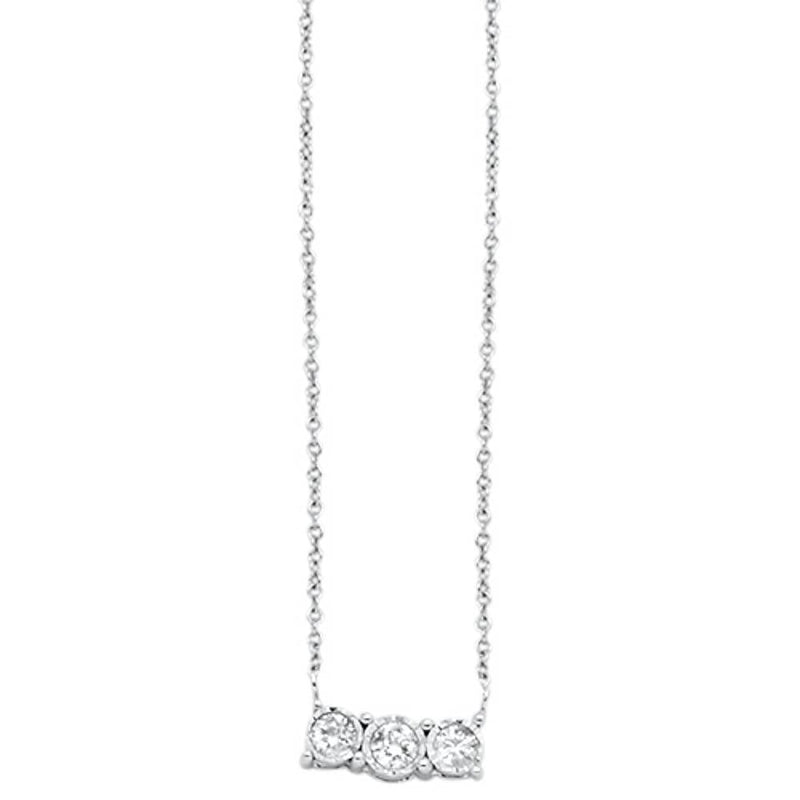 DIAMOND CLOSEOUT!  .18cts 14kt White Gold Three Stone Round Diamond Pendant Necklace 18" Long