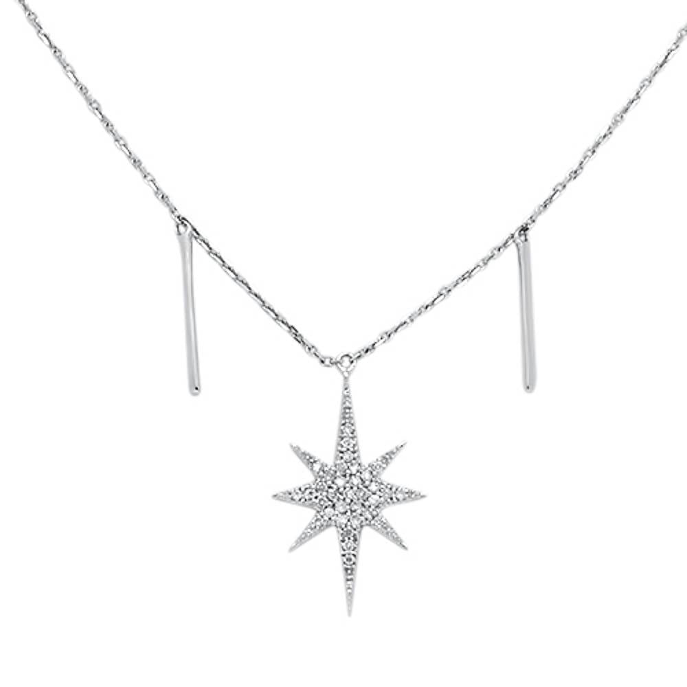 DIAMOND CLOSEOUT!  .15cts 14kt White Gold Shining Star Round Diamond Pendant Necklace 18" Long